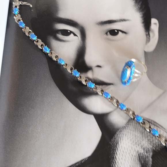 So GOOD🩵Stunning OPAL Silver Inlay Ring Size 8 - Picture 16 of 16